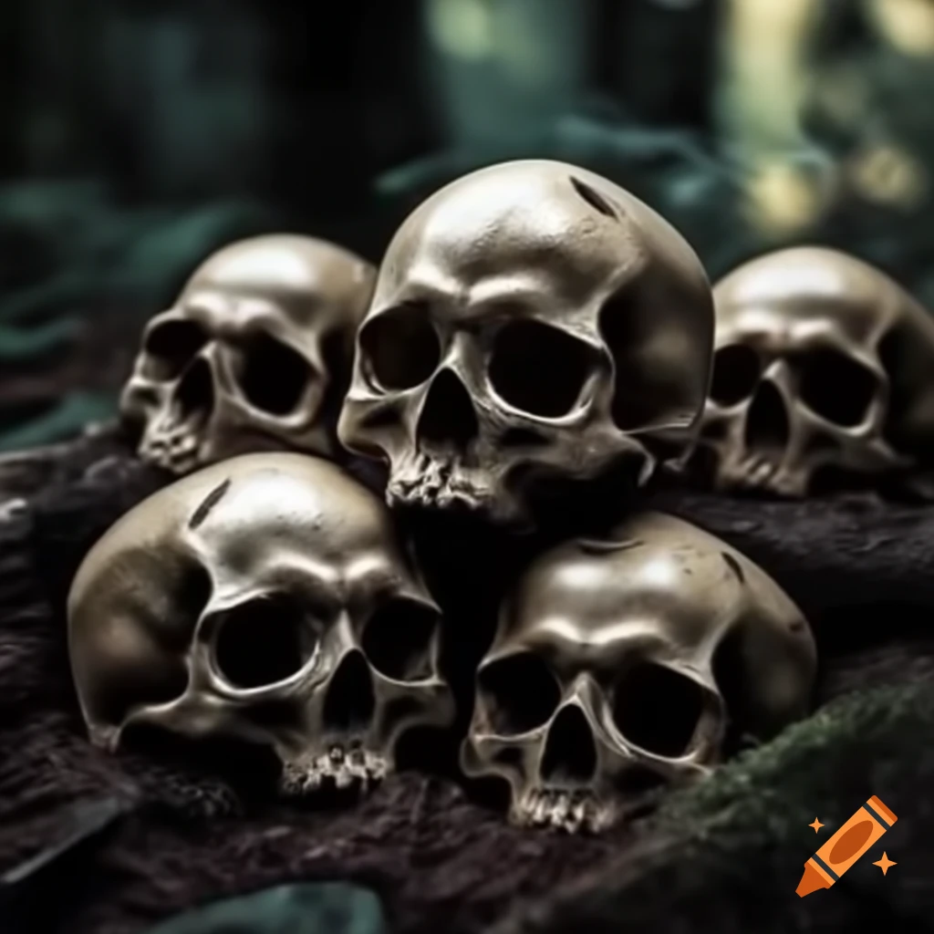 Dark vintage forest scene with skulls