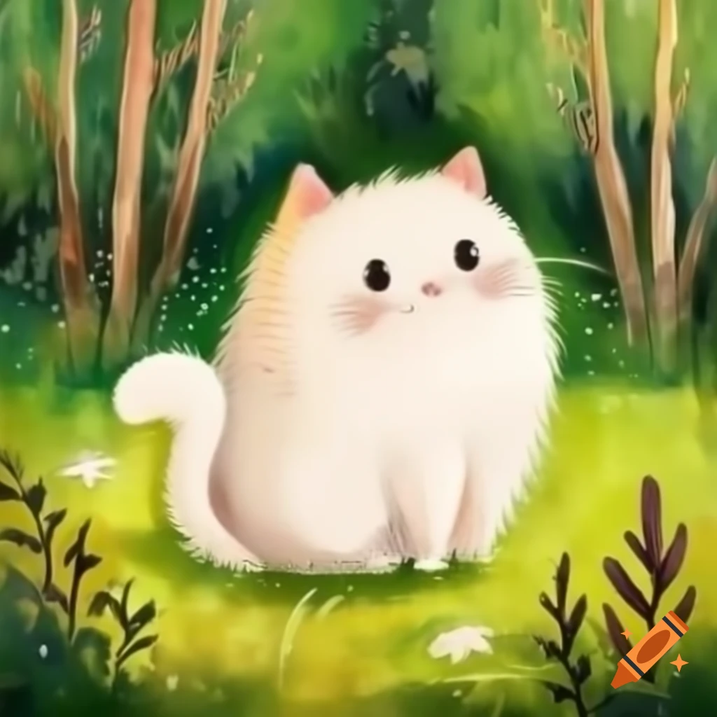 Cute fluffy cat in park depicted in Leonid Afremov's painting style