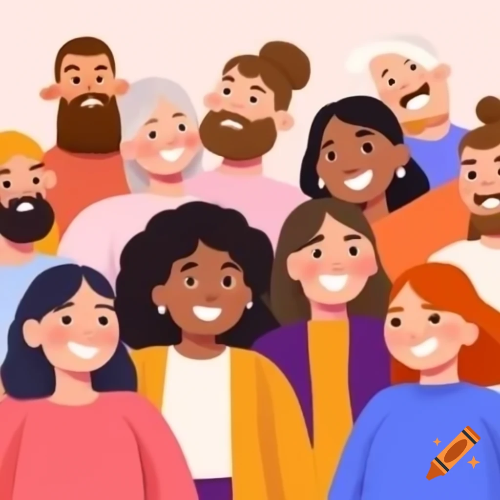 Animated group of smiling people in a friendly gathering