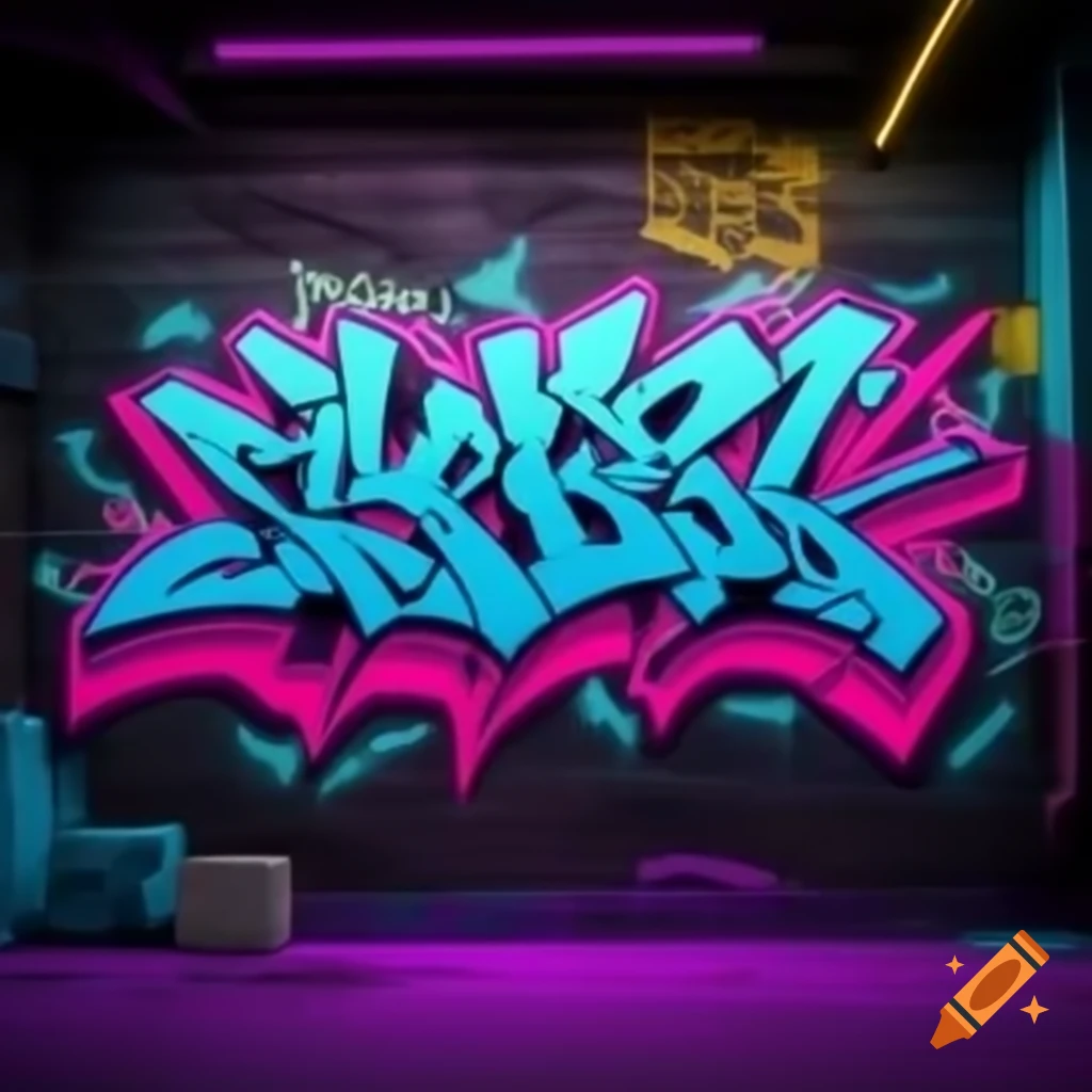 High-resolution graffiti artwork on brick wall with neon colors