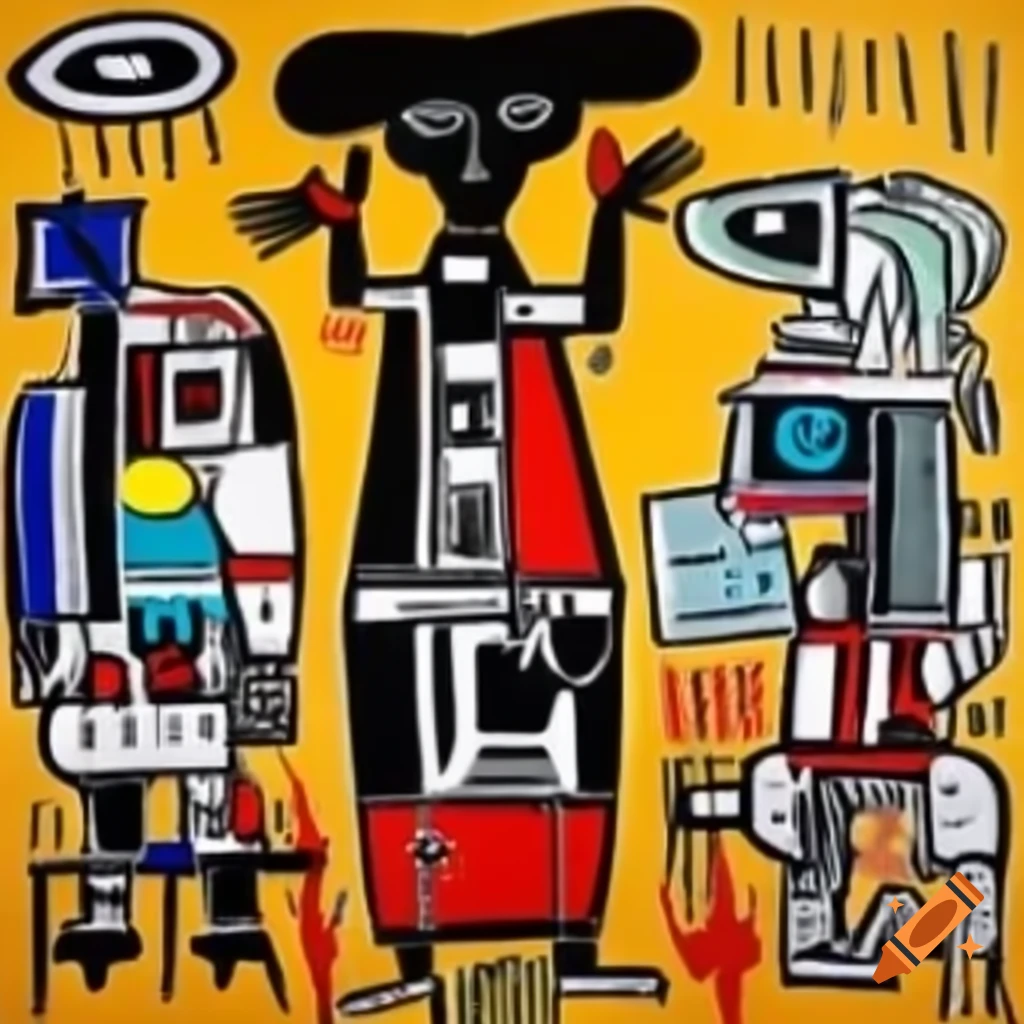Medieval religion depicted in Jean-Michel Basquiat painting style