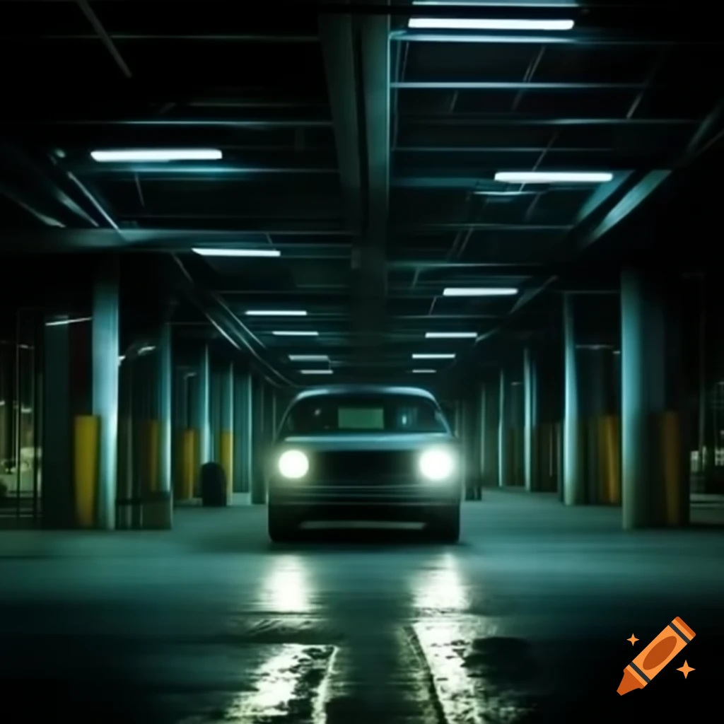 Industrial space with cars and fluorescent lights, evoking a busy mechanic atmosphere