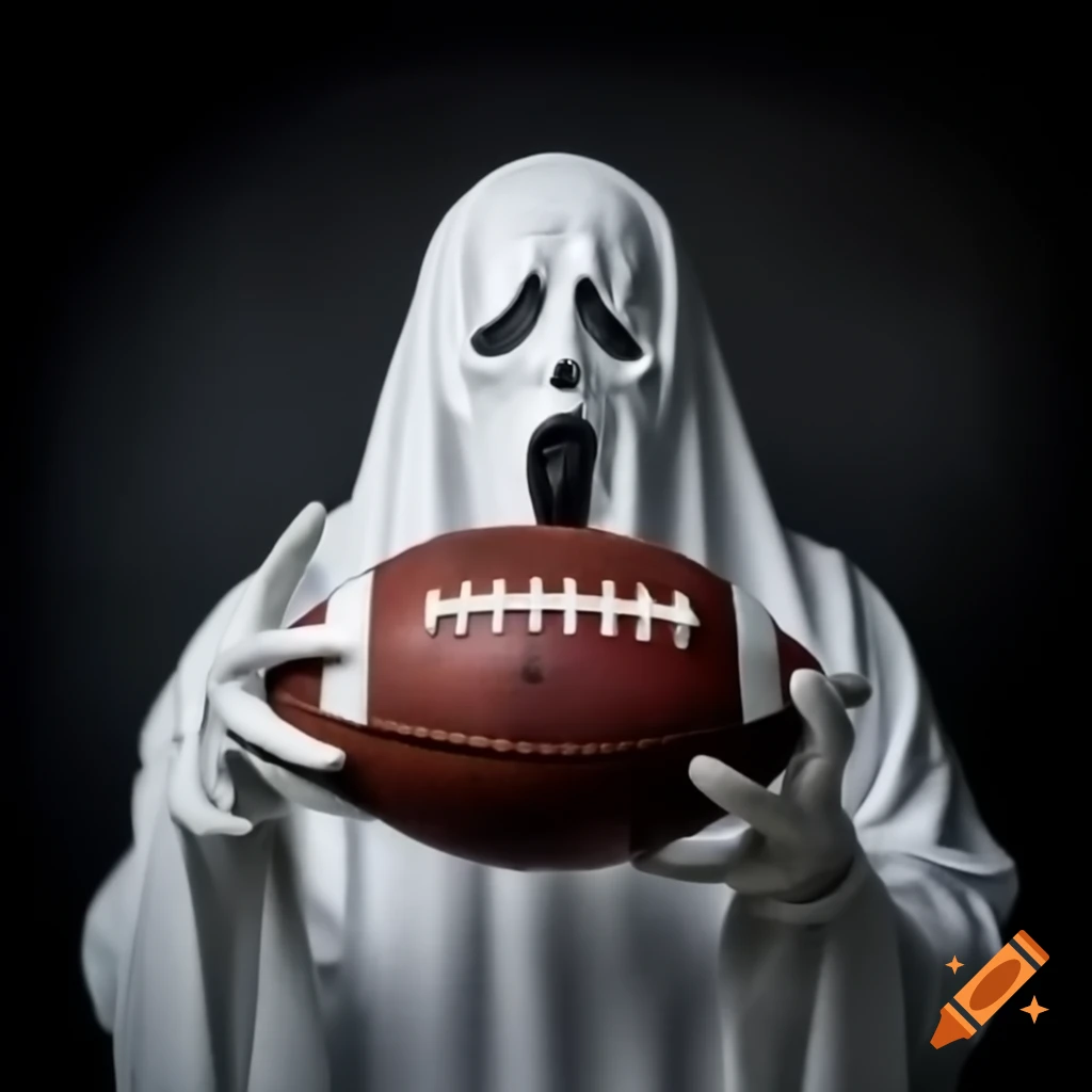 Ghost holding a football, whimsical theme
