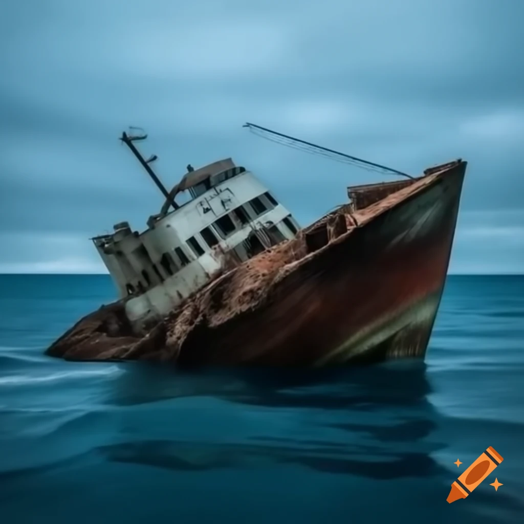 Wrecked boat on ocean coast