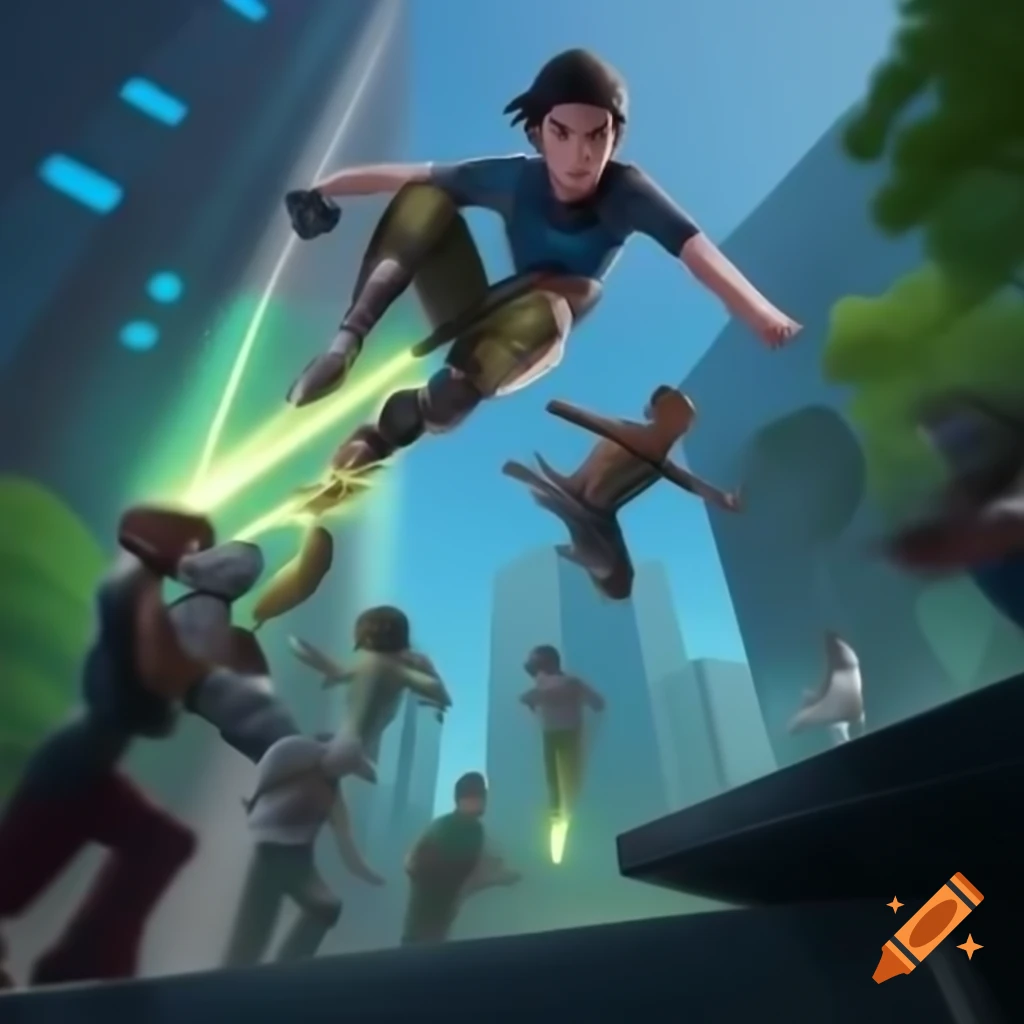 Digital poster for 'Super Parkour Racers' with title in artistic style