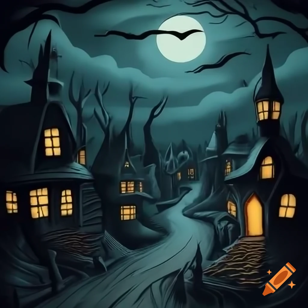 Mysterious and spooky town scene
