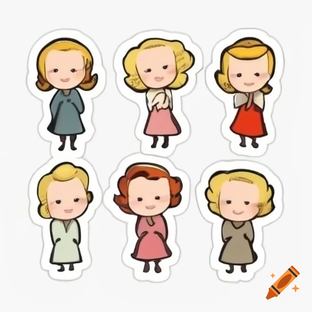 Die-cut stickers featuring blonde mothers in 1950s fashion