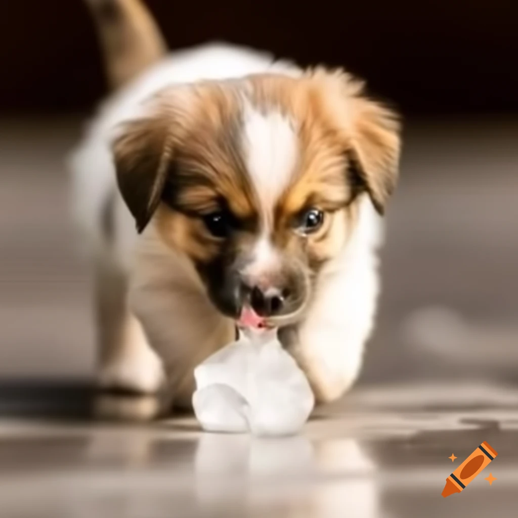 Puppy enjoying ice treat