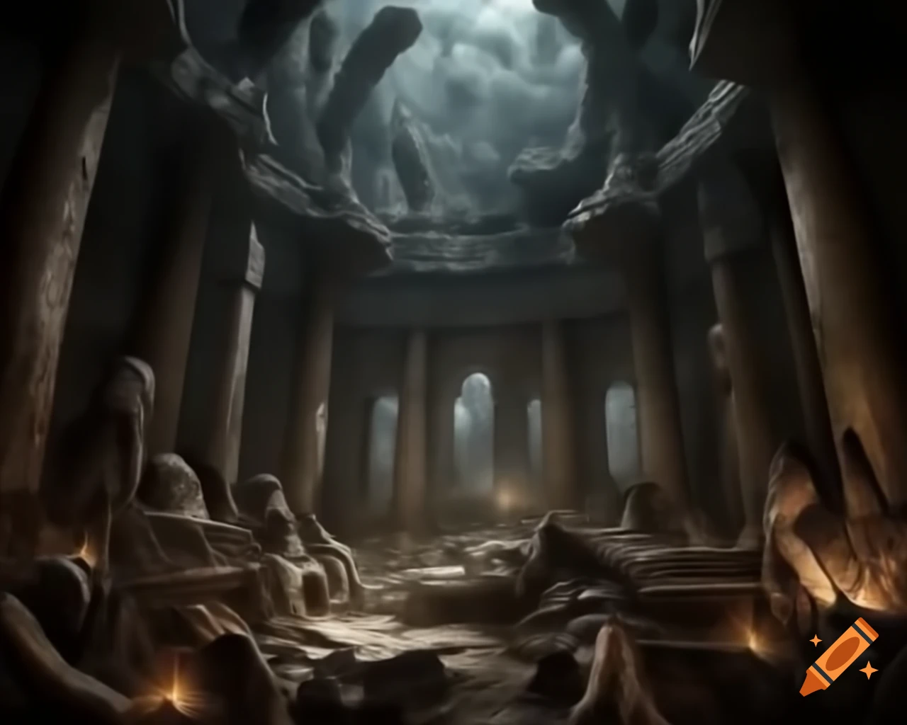Ancient necropolis inhabited by undead figures
