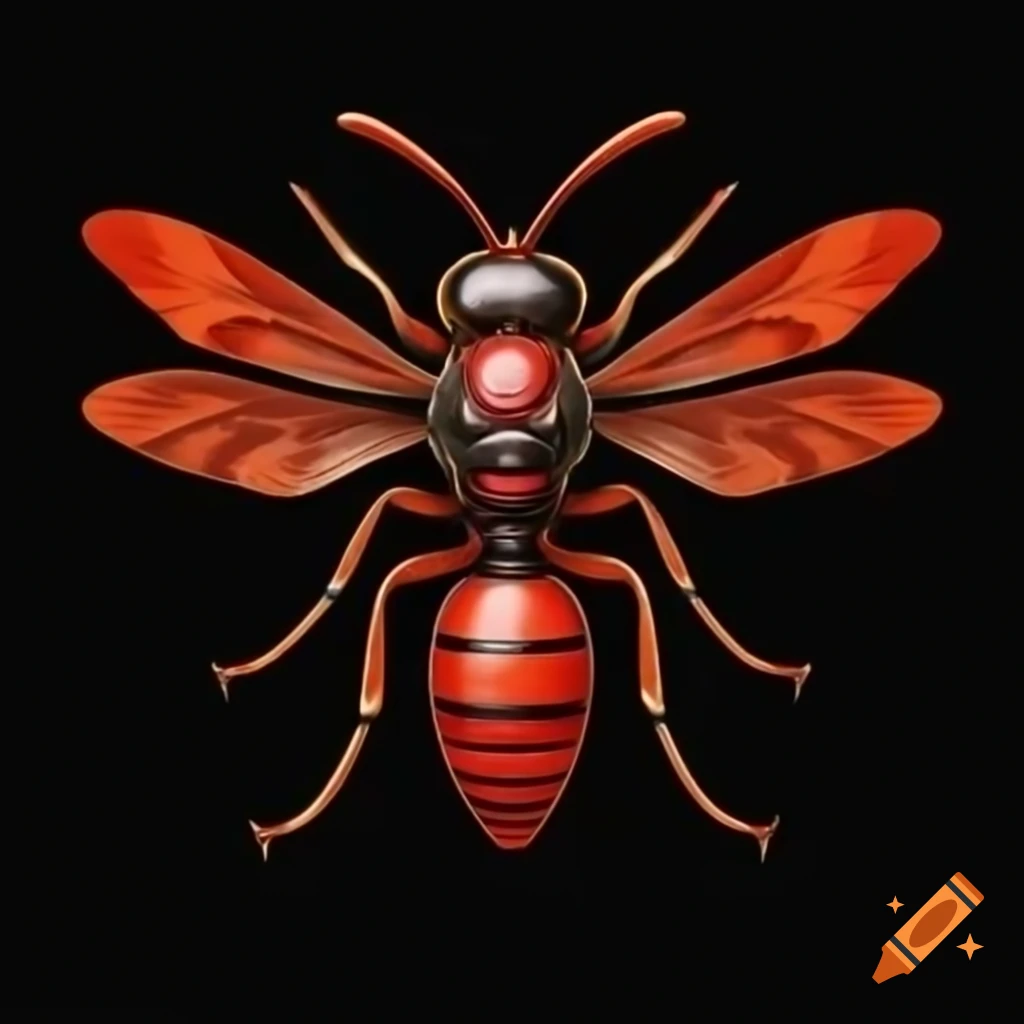 Graphic Red Wasp With Wings And Visible Stinger On Craiyon