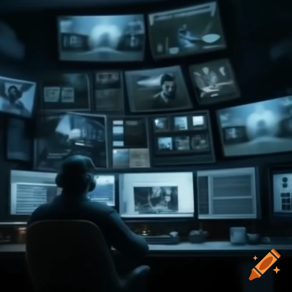 Inside a video surveillance room with monitors displaying various camera feeds