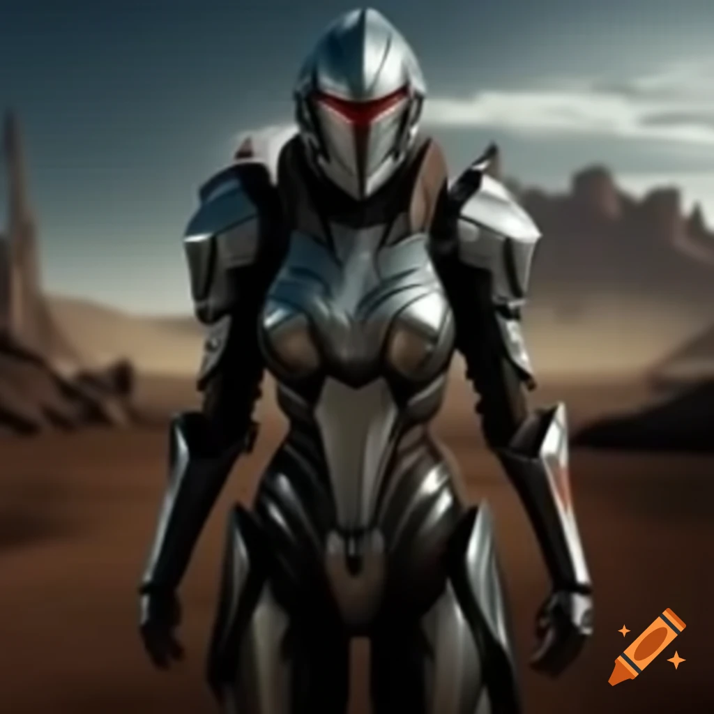 Futuristic knight standing in a desolate wasteland