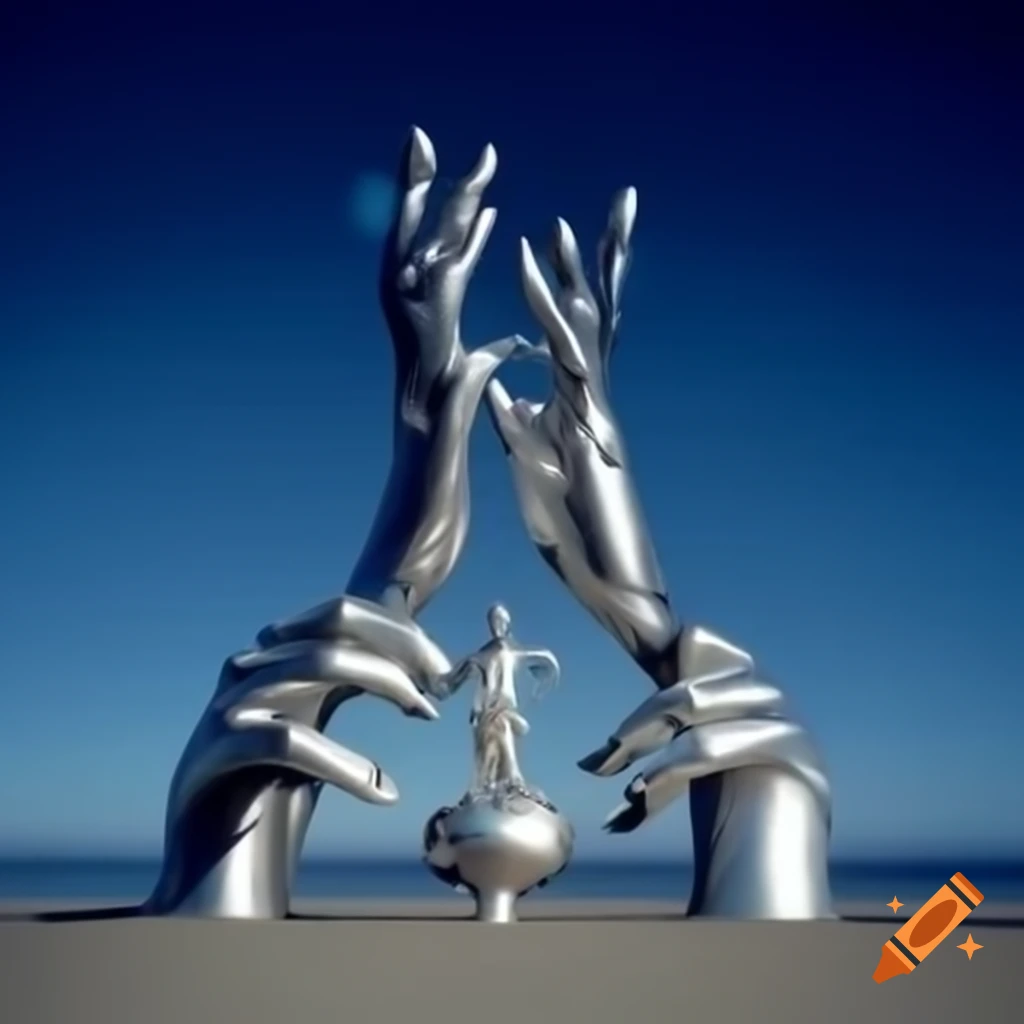 Pop surreal 2000's photography featuring anime-inspired silver statue