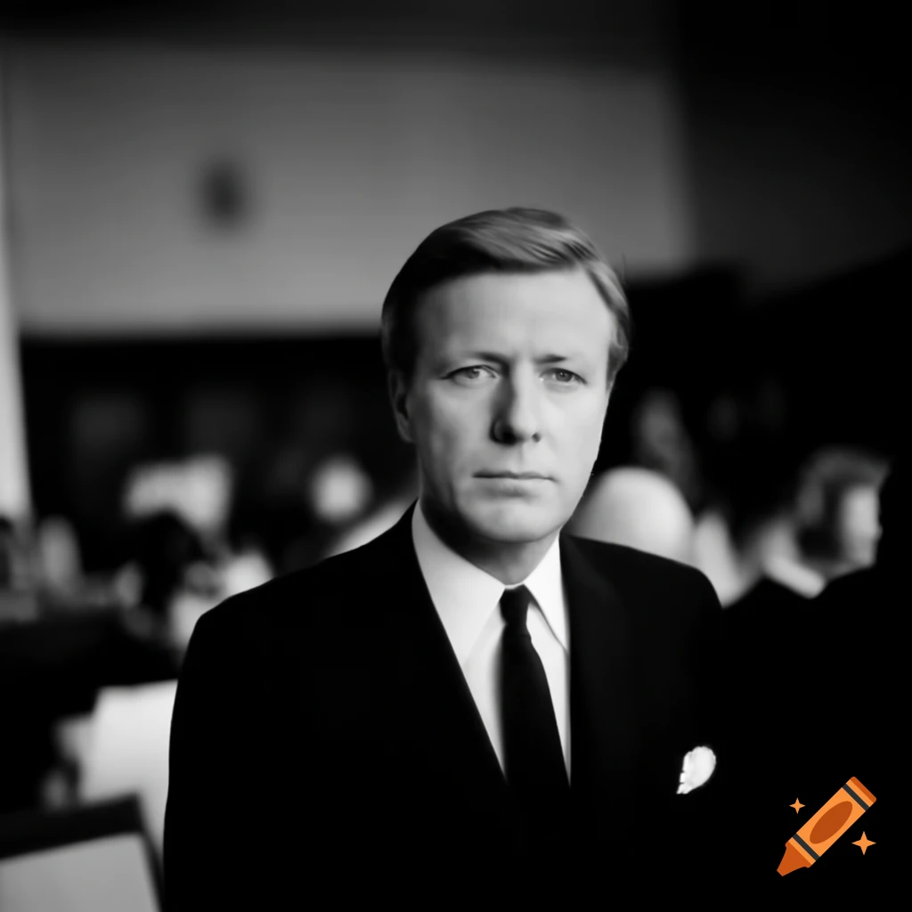 1960s solo portrait of a blond male politician