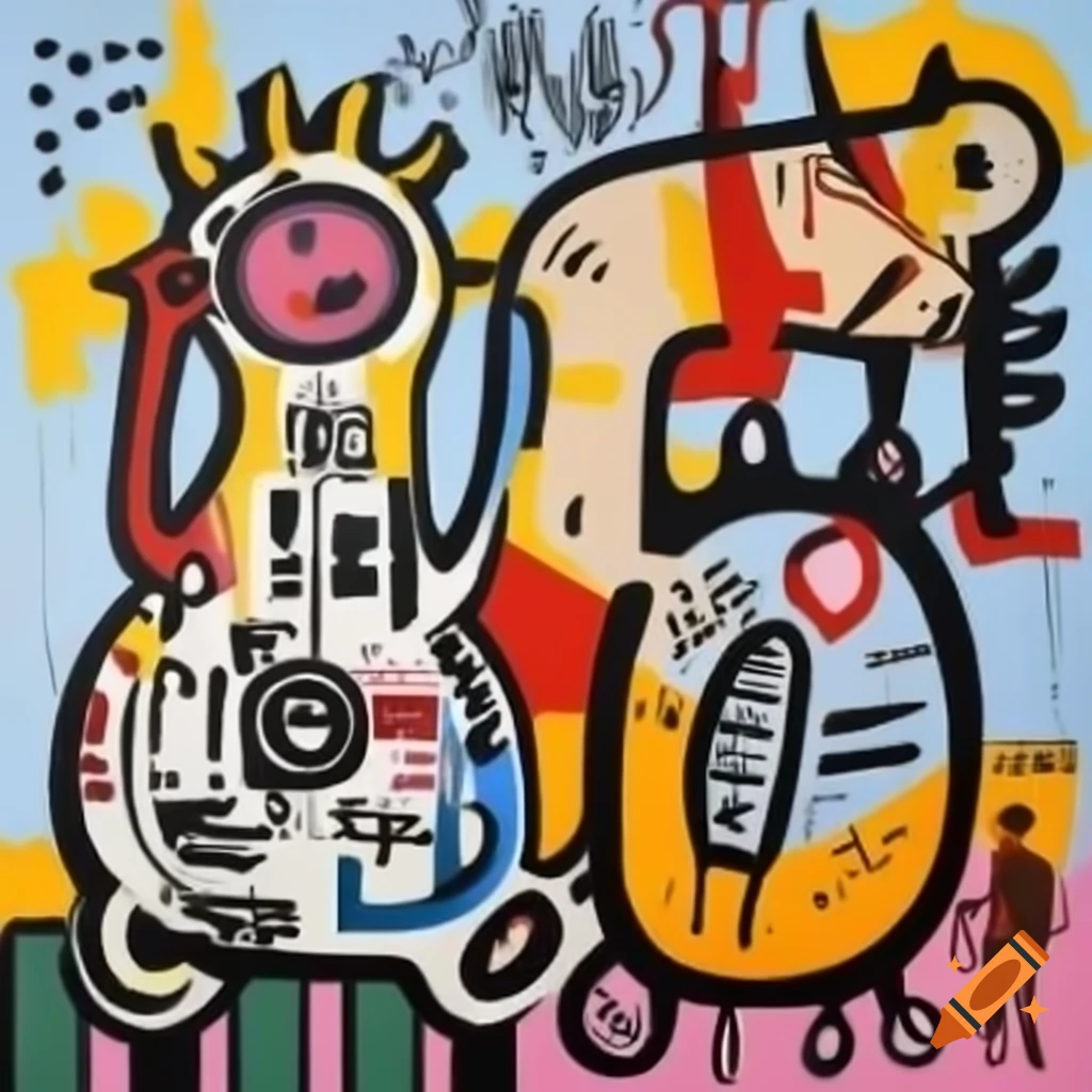 Artwork featuring playful animals by Jean-Michel Basquiat