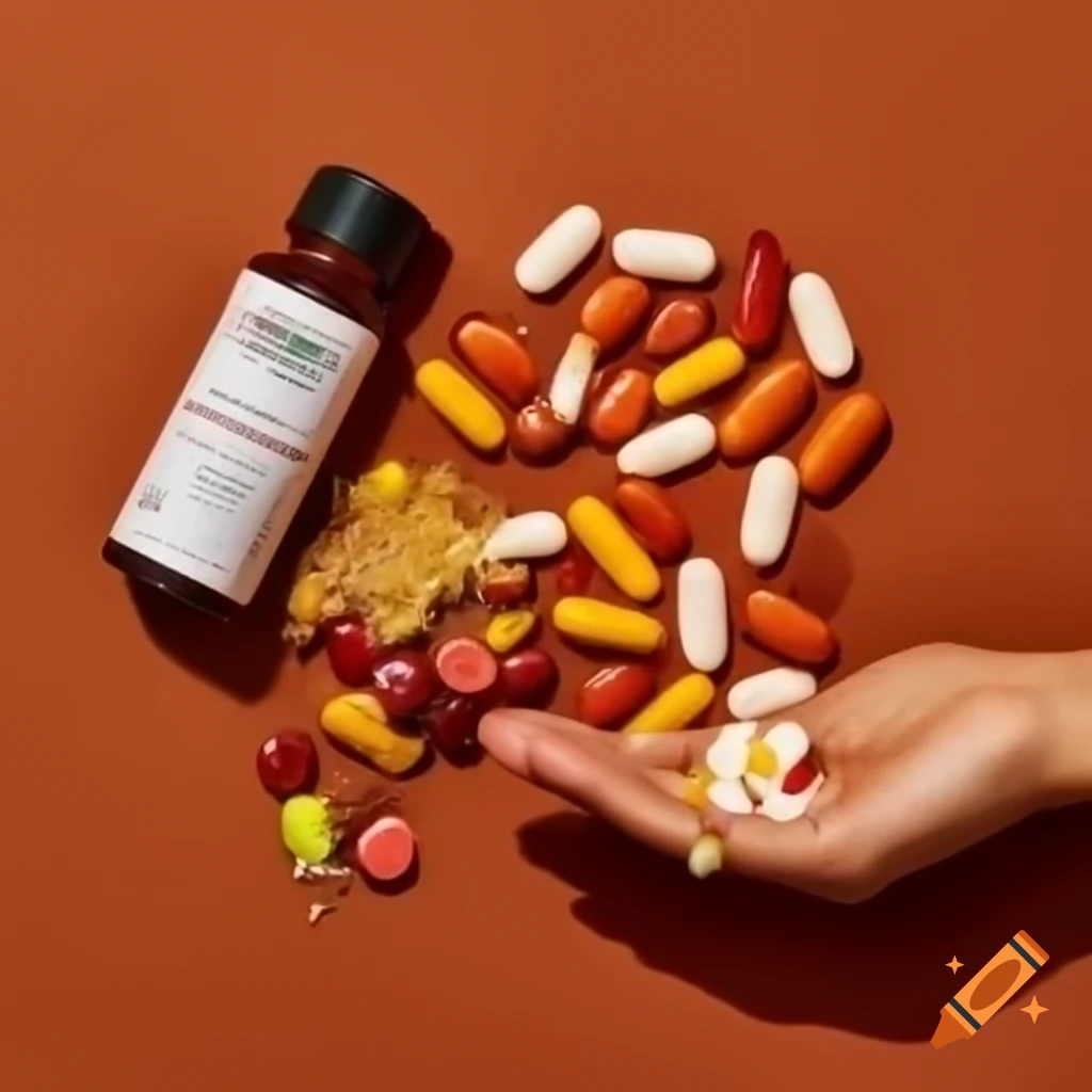 Candy, vitamin, and painkiller arranged side by side