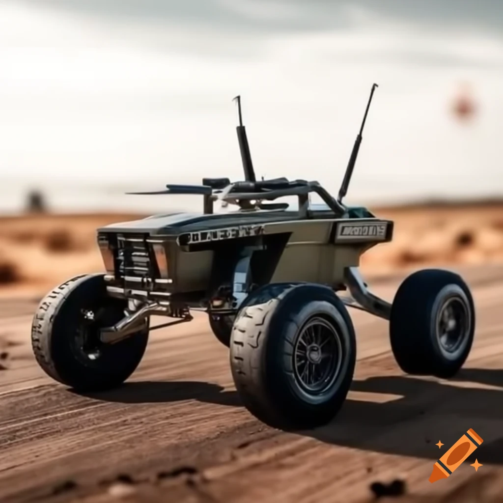 Radio-controlled ground combat drone resembling Ratel-S racing on dirt road