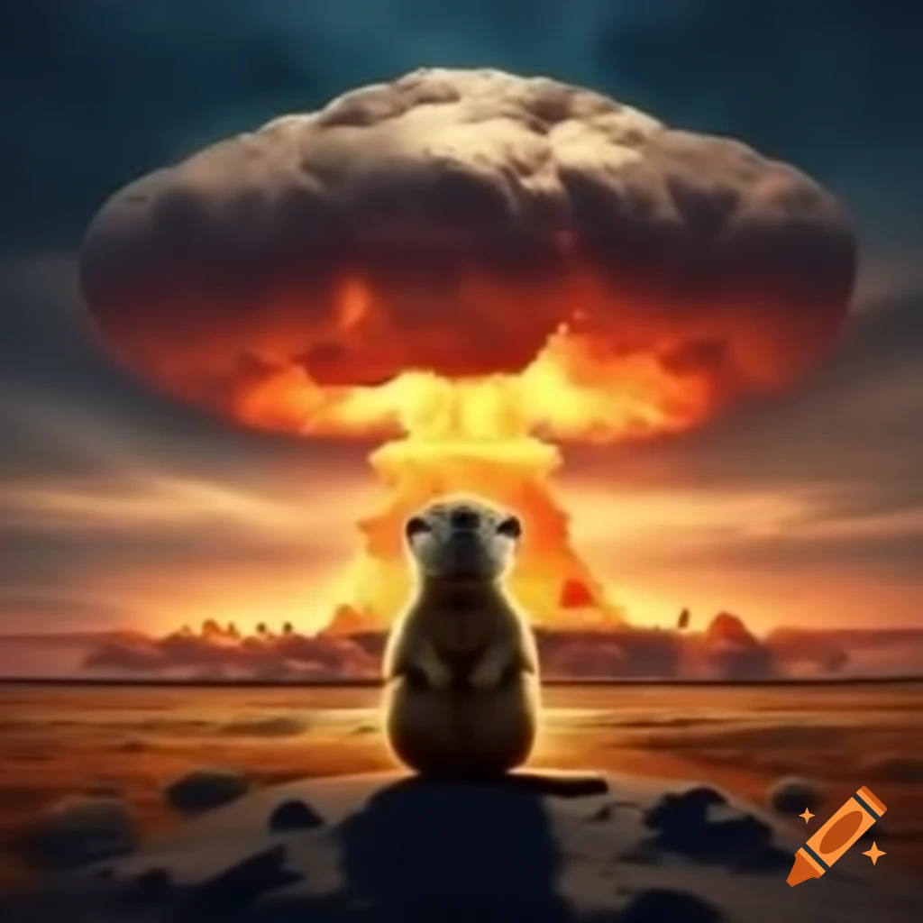Prairie dog observing a nuclear explosion in the distance