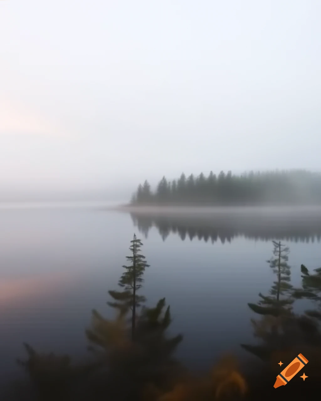 Morning mist over calm Finnish lake