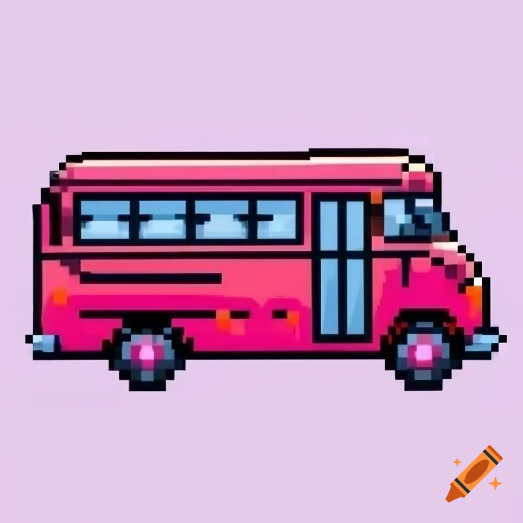 Pixelated bus in red, pink, and black colors