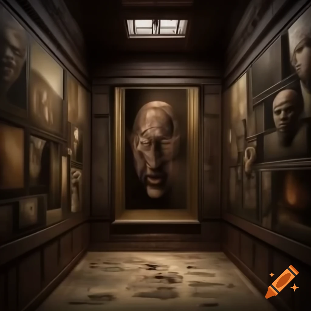 Realistic scary house interior with demonic drawings on walls