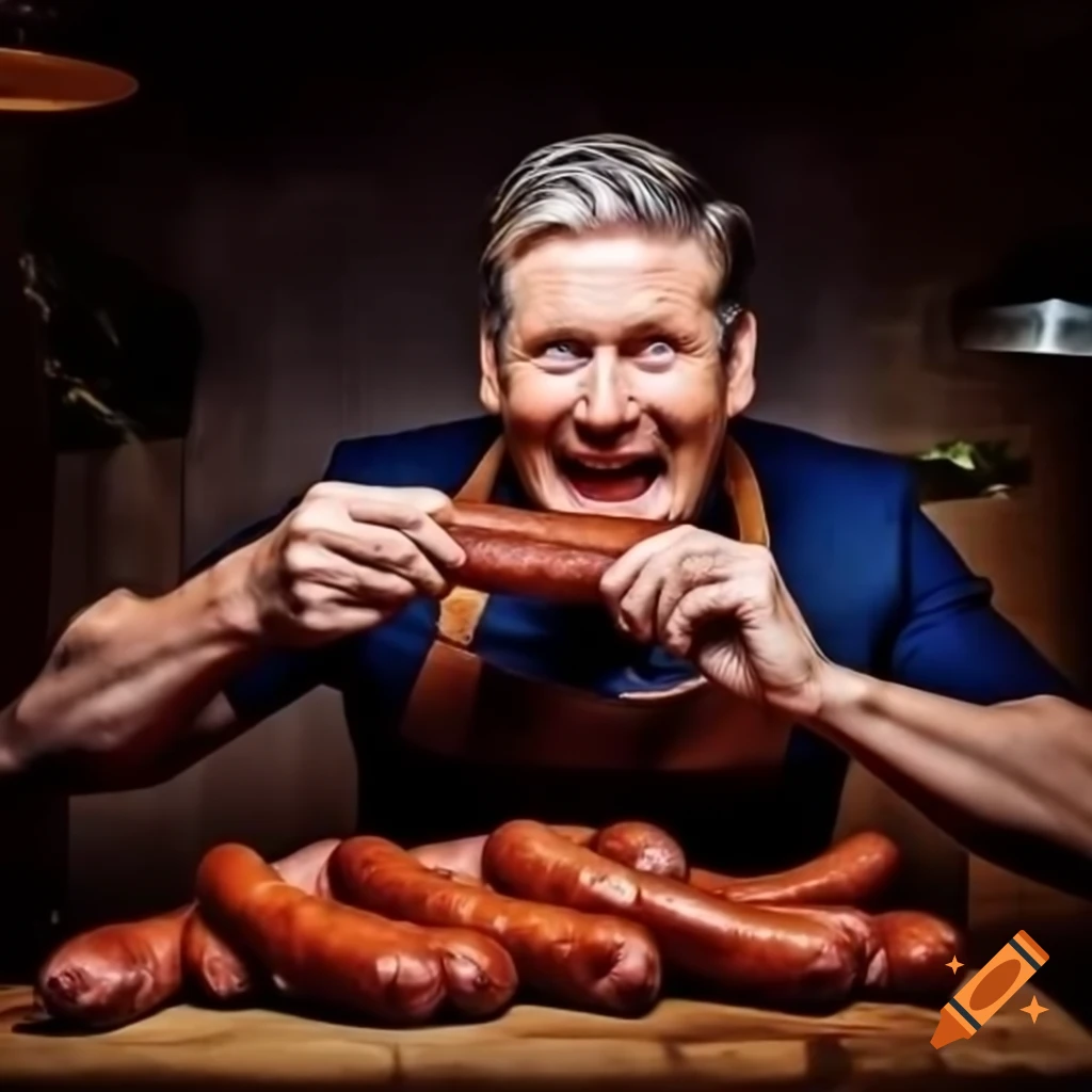 Politician enjoying sausages at an event
