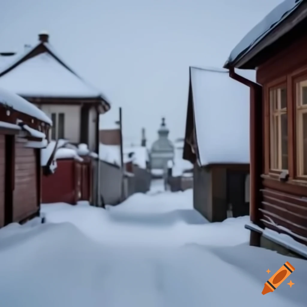Snowy winter landscape in a Russian village