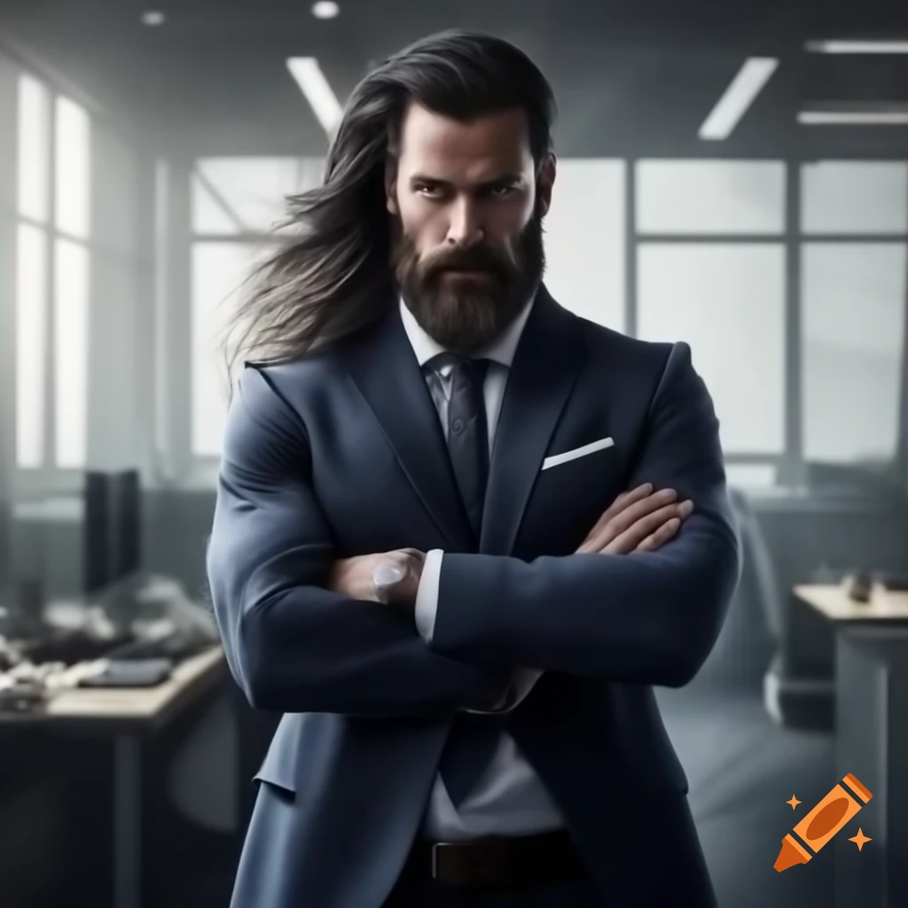Confident businessman in minimalist office exuding leadership