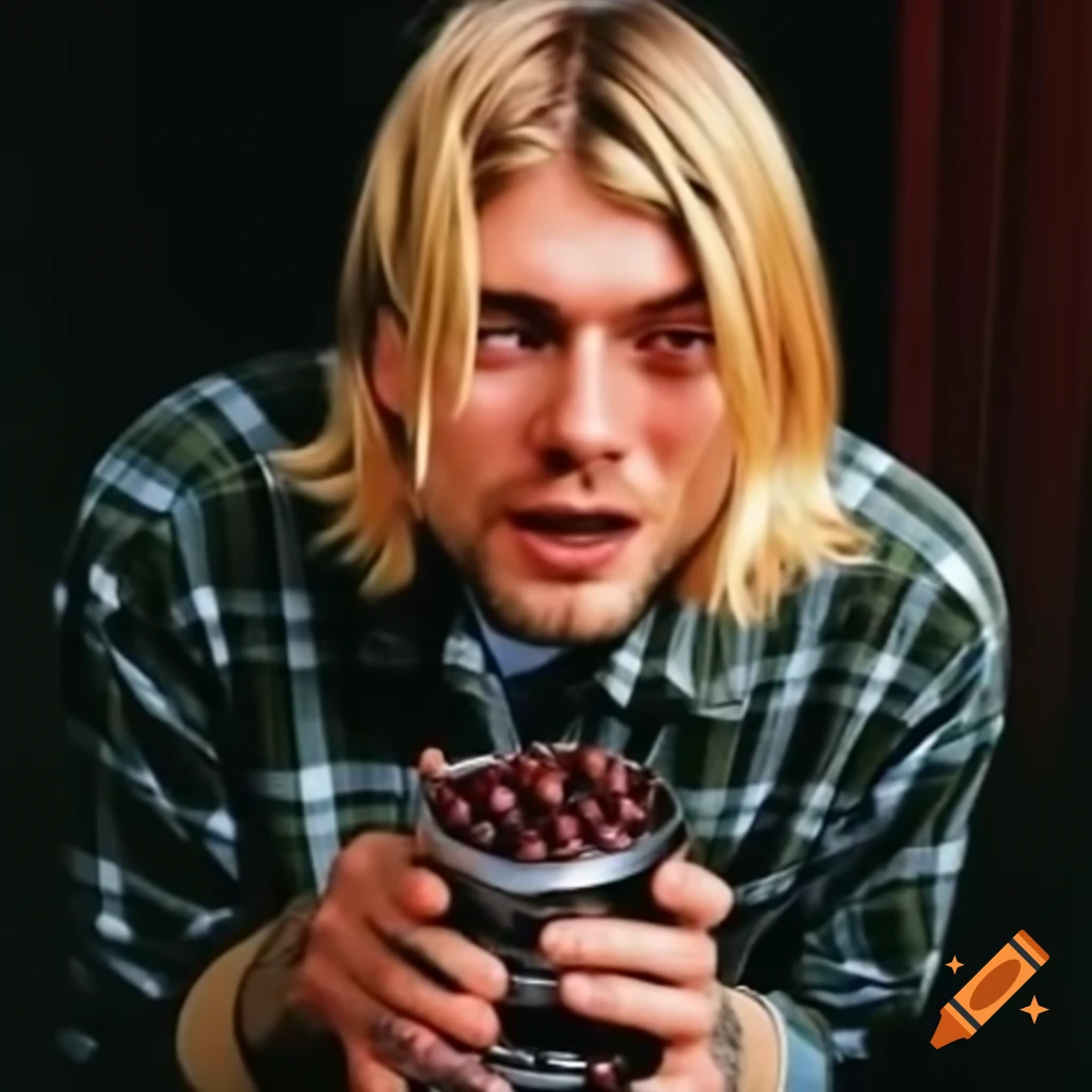 Kurt cobain enjoying canned black beans on craiyon