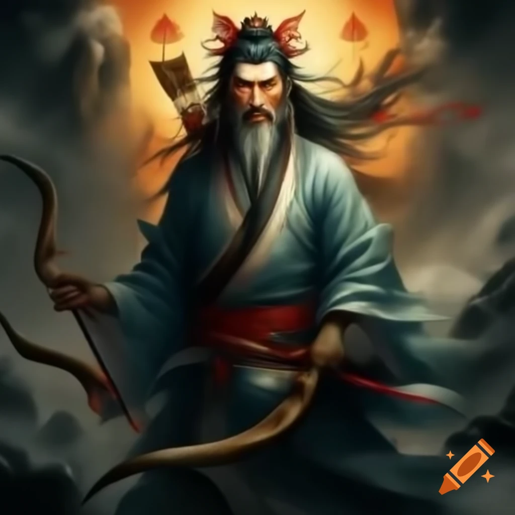 Chinese god holding bow and arrow