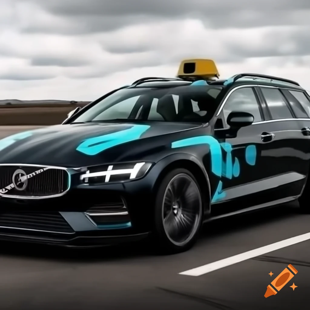Black Volvo V90 taxi with cyan decals