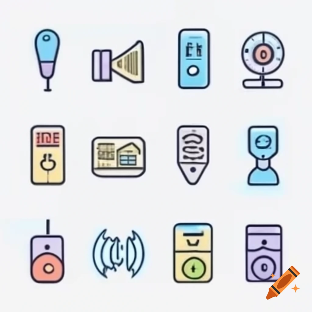 Flat outline color icons representing audio equipment control