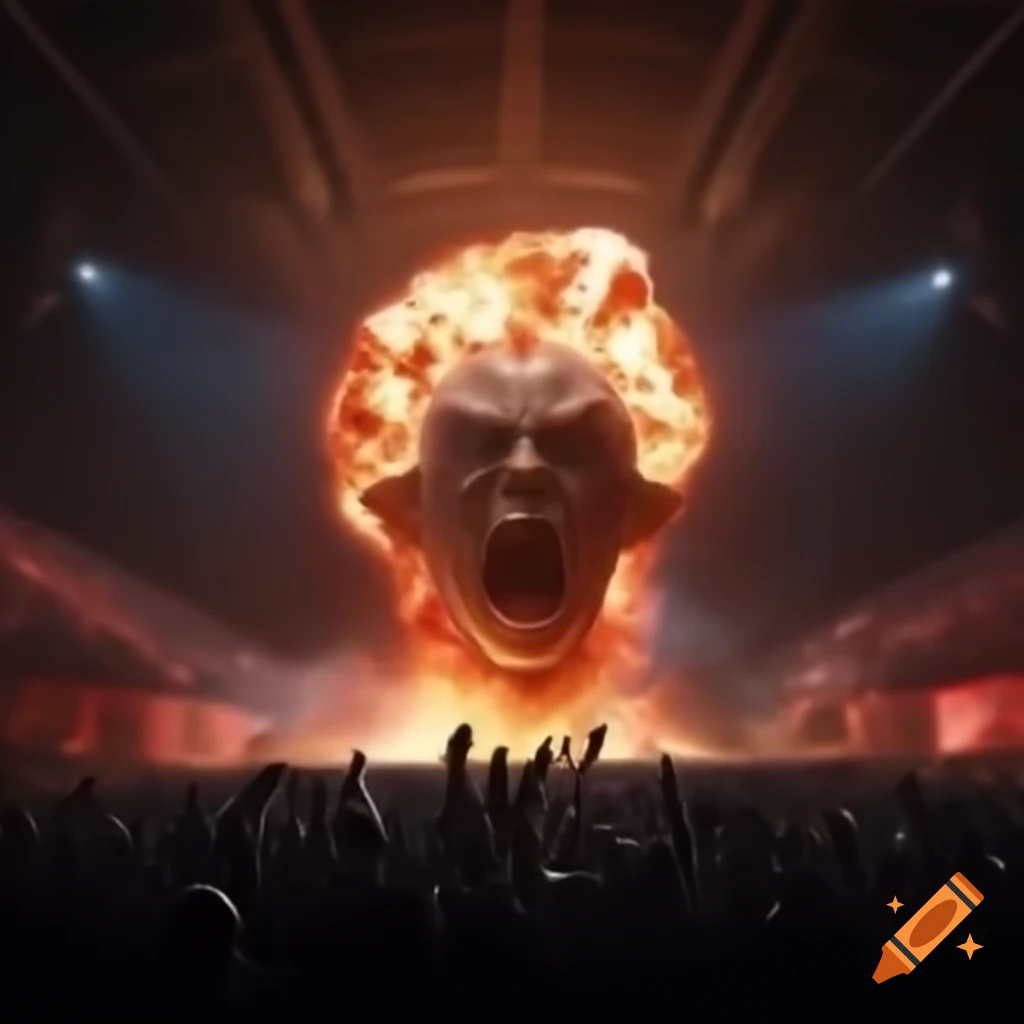 Heavy metal band performing energetically on stage, electrifying crowd