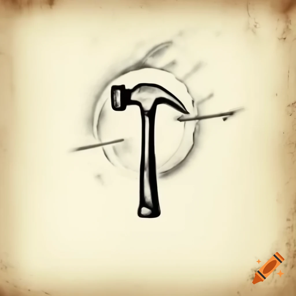 Vintage ink drawing of a hammer symbol on plain background