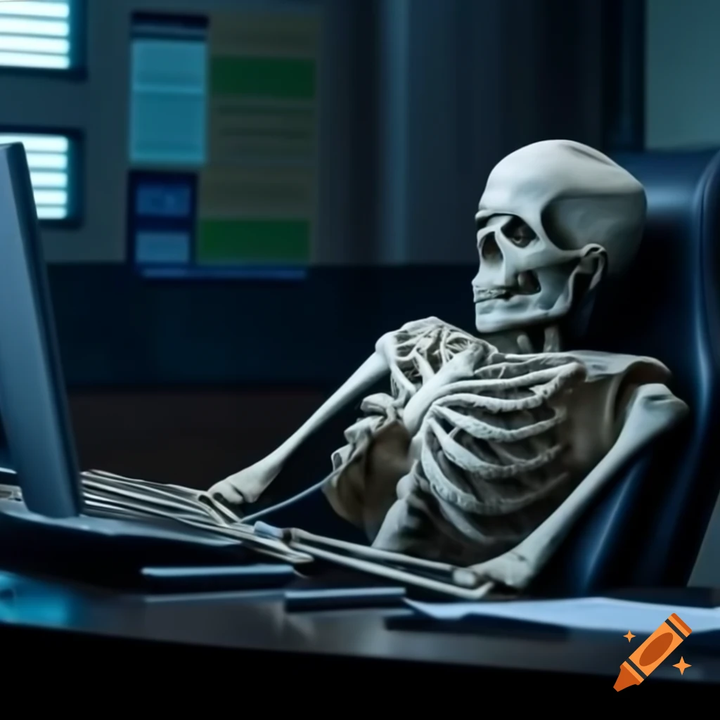 Skeleton at Customer Unsuccess Department sign with irony on happiness priority