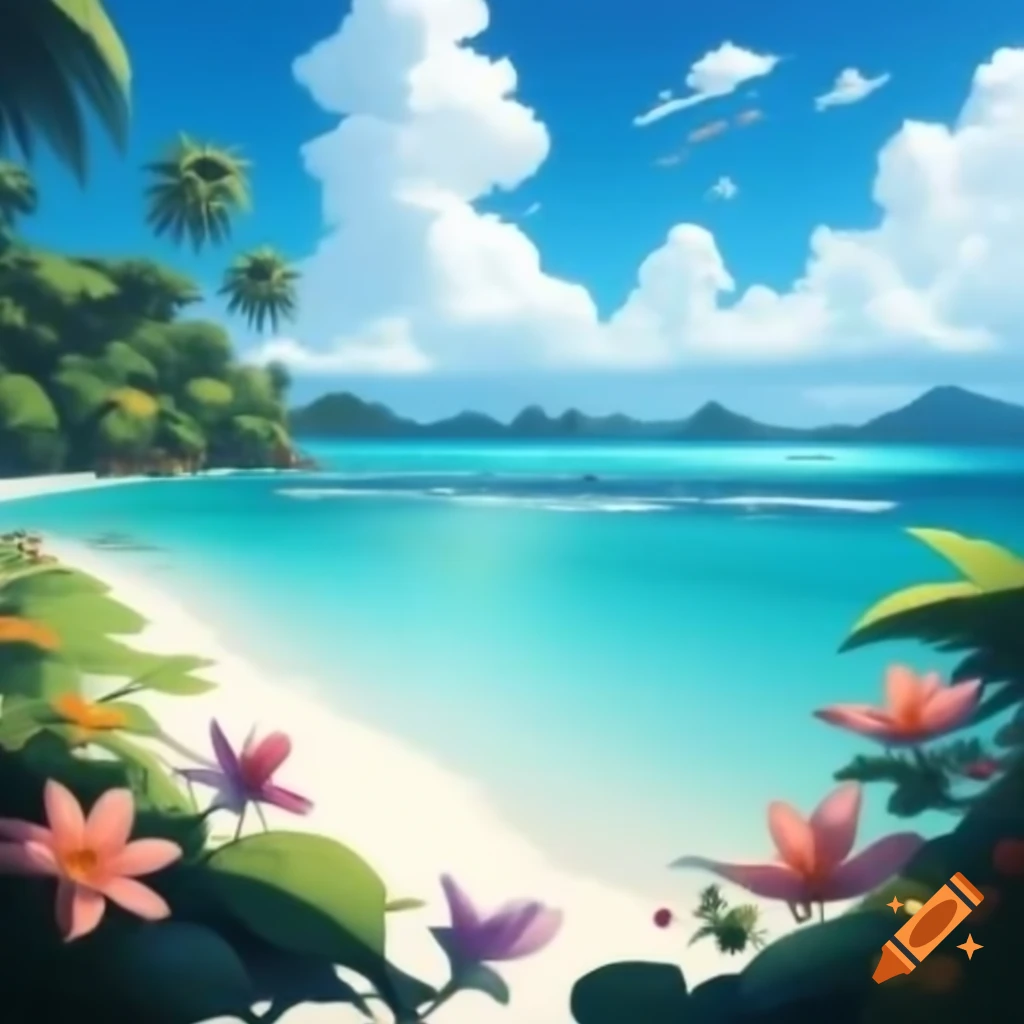 Viewpoint from hill overlooking river flowing into ocean on tropical