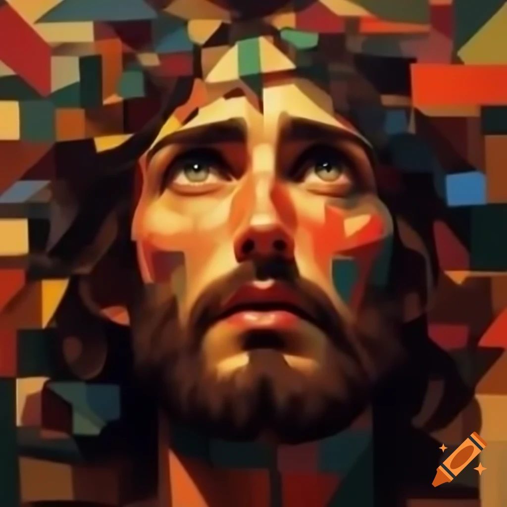 Abstract cubist artwork featuring Jesus