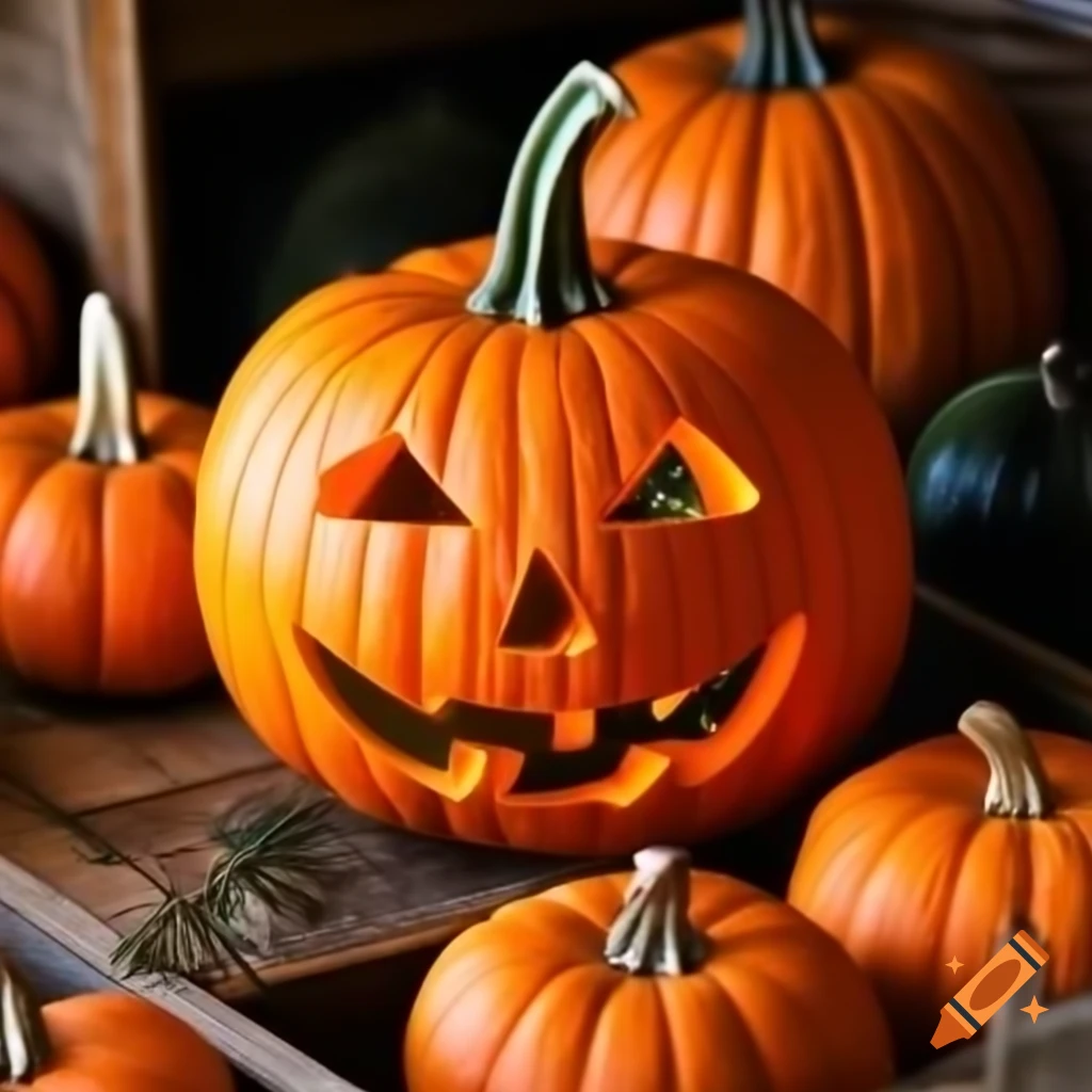 Close-up of a pumpkin, showcasing its texture and color