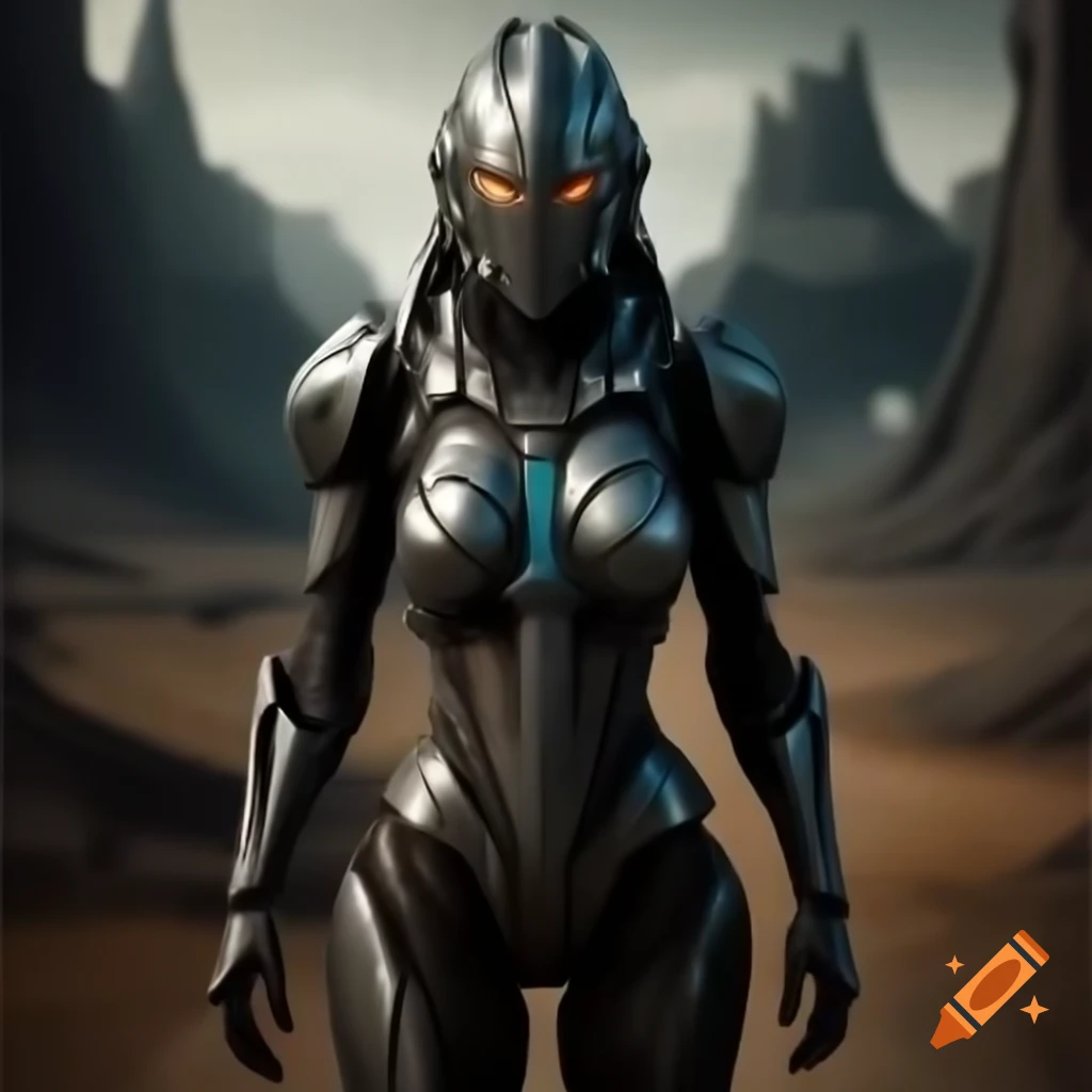 Futuristic knight standing in a desolate wasteland