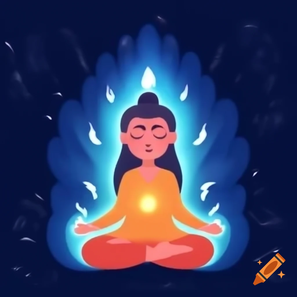 Meditative figure surrounded by milky light and radiant aura, embracing universal energy