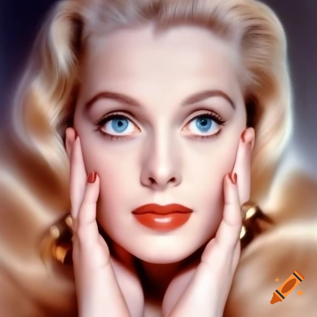 Hyper-realistic photograph of a beautiful European actress from 1963 with porcelain skin and blue eyes