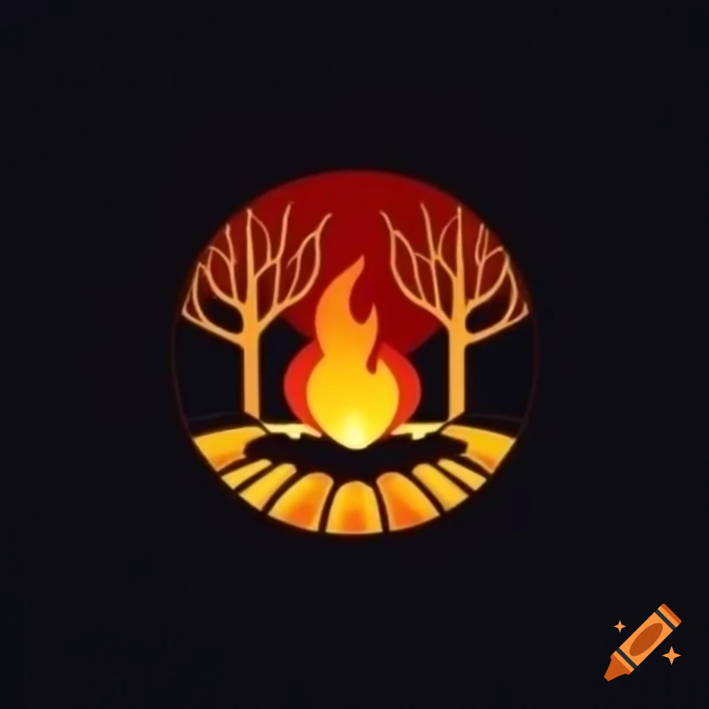 Fire night logo featuring bonfire, cornfield, and tree
