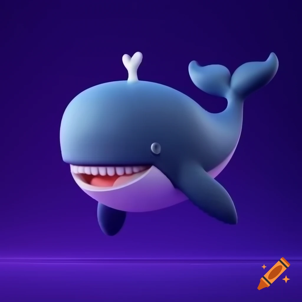 3D smiling whale against deep purple background