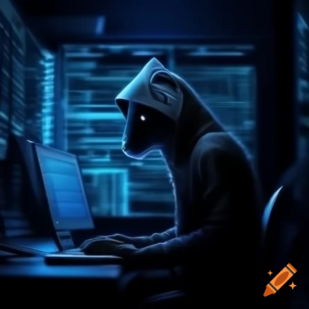 Black background with computer and mouse featuring blue internet code