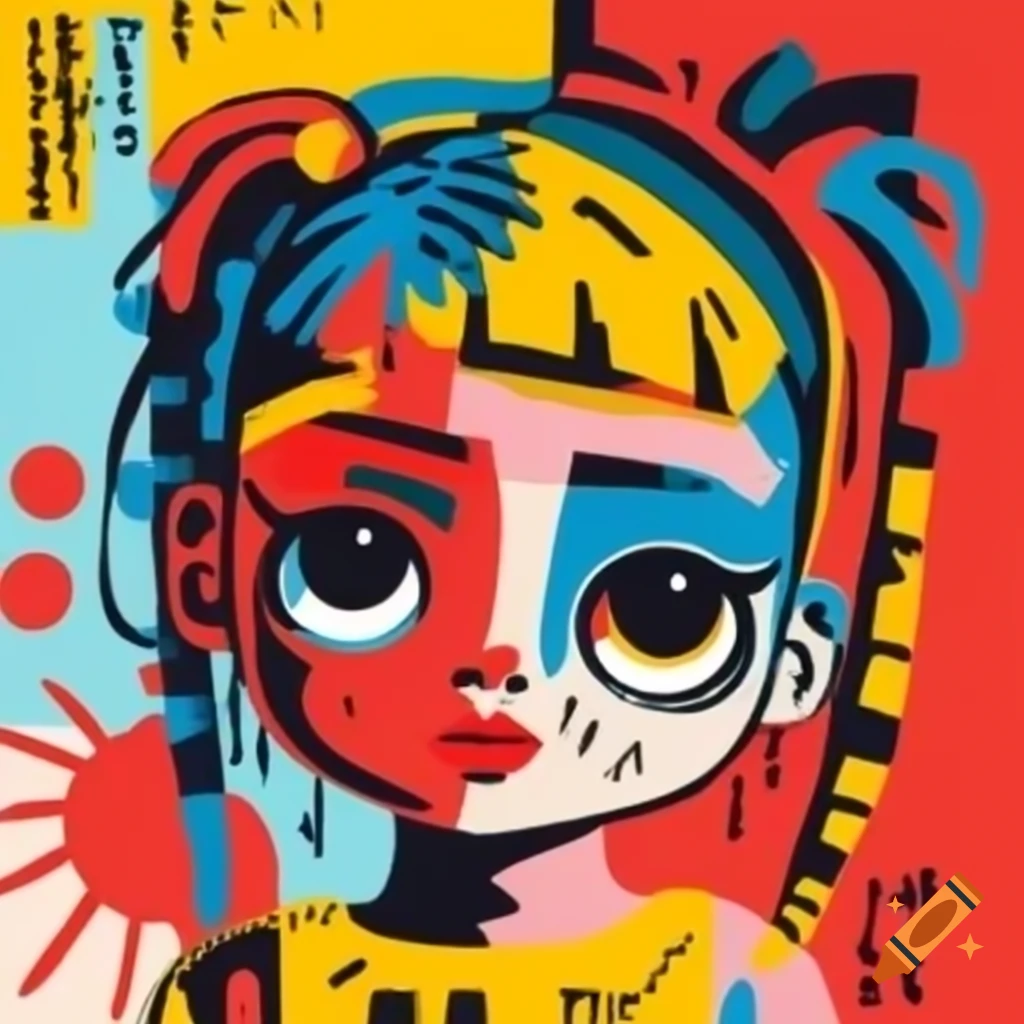 Japanese Lolitas depicted in Jean-Michel Basquiat style painting