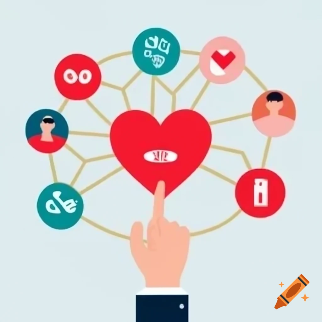 Heart-shaped network illustrating connections between emotions, business, and communication