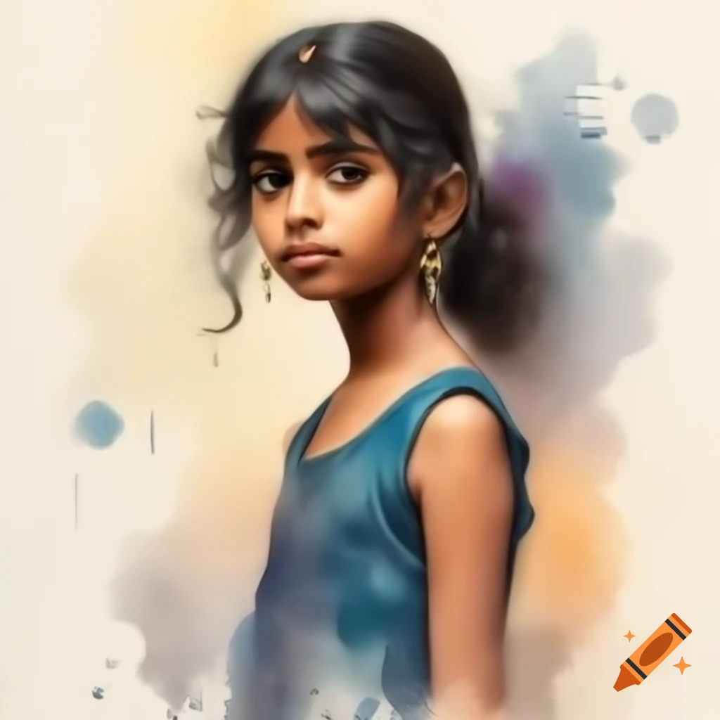 Realistic watercolor portrait of a girl in a sleeveless dress