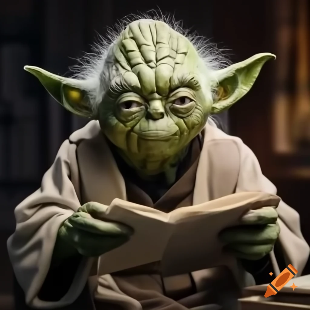Yoda reading a document