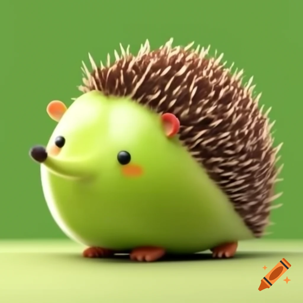 Creative green apple shaped like a hedgehog