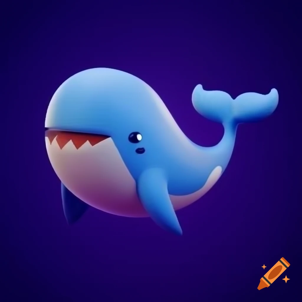 Smiling 3D whale on deep purple background